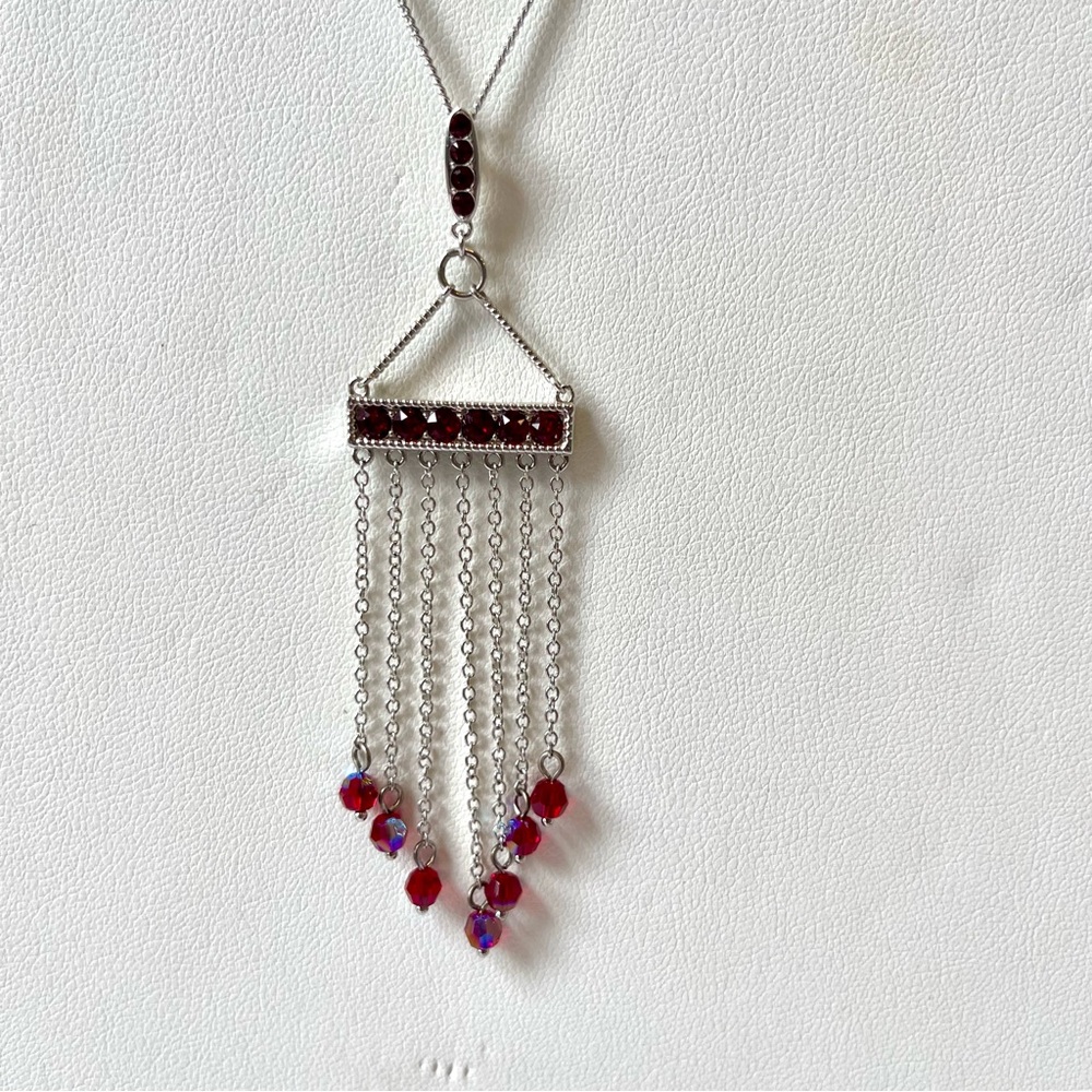 Touchstone Crystal Silver and Red Waterfall Necklace